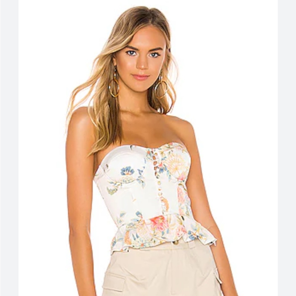 Superdown Lolita Peplum Bustier Floral Top